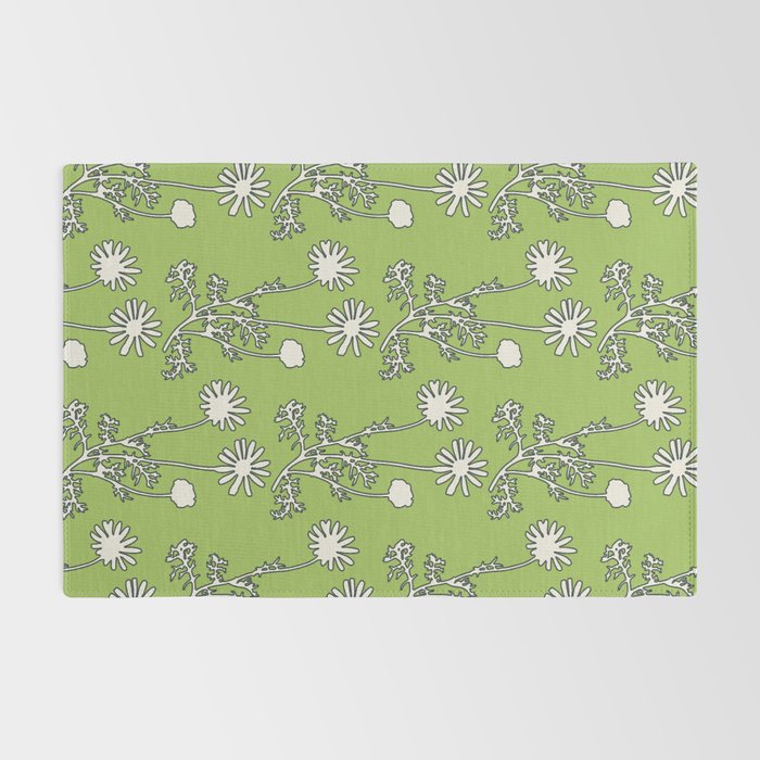 Floral Botanical Wild Daisies Pattern in Spring Sage Green, Navy Blue, and Creamy White Rug Gallery Image 2