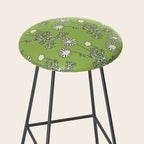 Floral Botanical Wild Daisies Pattern in Spring Sage Green, Navy Blue, and Creamy White Stool Gallery Image 2
