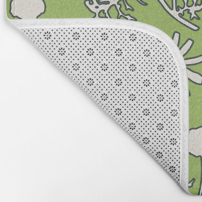 Floral Botanical Wild Daisies Pattern in Spring Sage Green, Navy Blue, and Creamy White Bath Mat Gallery Image 2