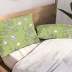 Floral Botanical Wild Daisies Pattern in Spring Sage Green, Navy Blue, and Creamy White Pillow Sham Gallery Image 2