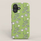 Floral Botanical Wild Daisies Pattern in Spring Sage Green, Navy Blue, and Creamy White iPhone Case Gallery Image 1