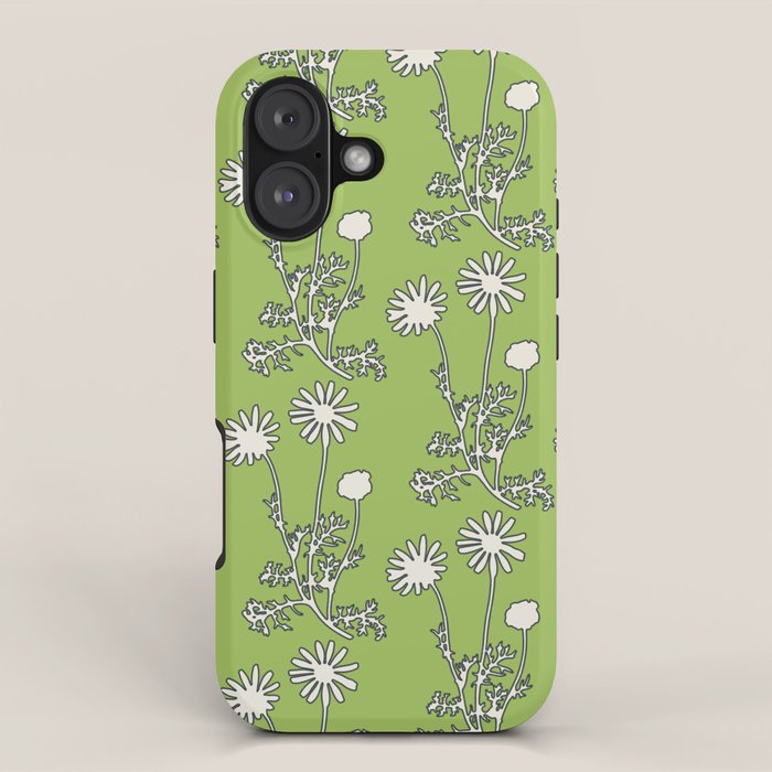 Floral Botanical Wild Daisies Pattern in Spring Sage Green, Navy Blue, and Creamy White iPhone Case Gallery Image 1