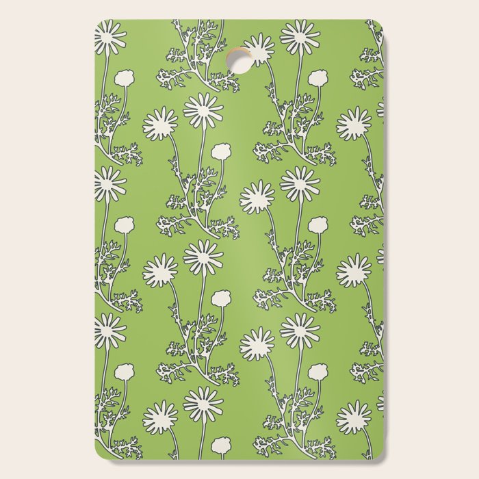 Floral Botanical Wild Daisies Pattern in Spring Sage Green, Navy Blue, and Creamy White Cutting Board Gallery Image 1