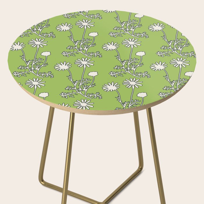 Floral Botanical Wild Daisies Pattern in Spring Sage Green, Navy Blue, and Creamy White Side Table Gallery Image 2