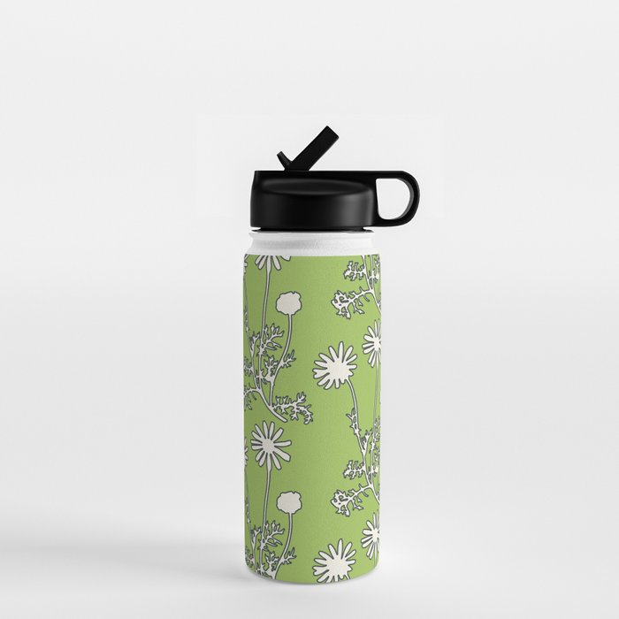 Floral Botanical Wild Daisies Pattern in Spring Sage Green, Navy Blue, and Creamy White Water Bottle Gallery Image 1