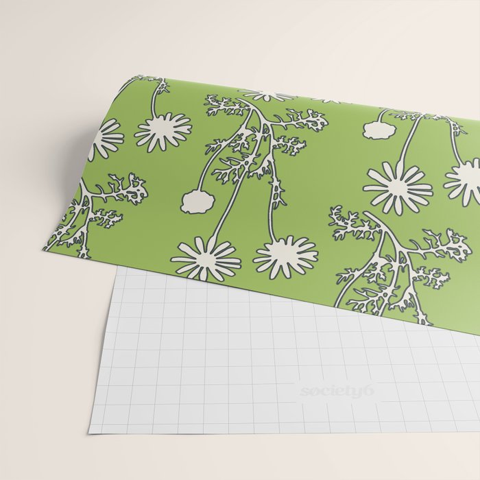 Floral Botanical Wild Daisies Pattern in Spring Sage Green, Navy Blue, and Creamy White Wrapping Paper Gallery Image 2