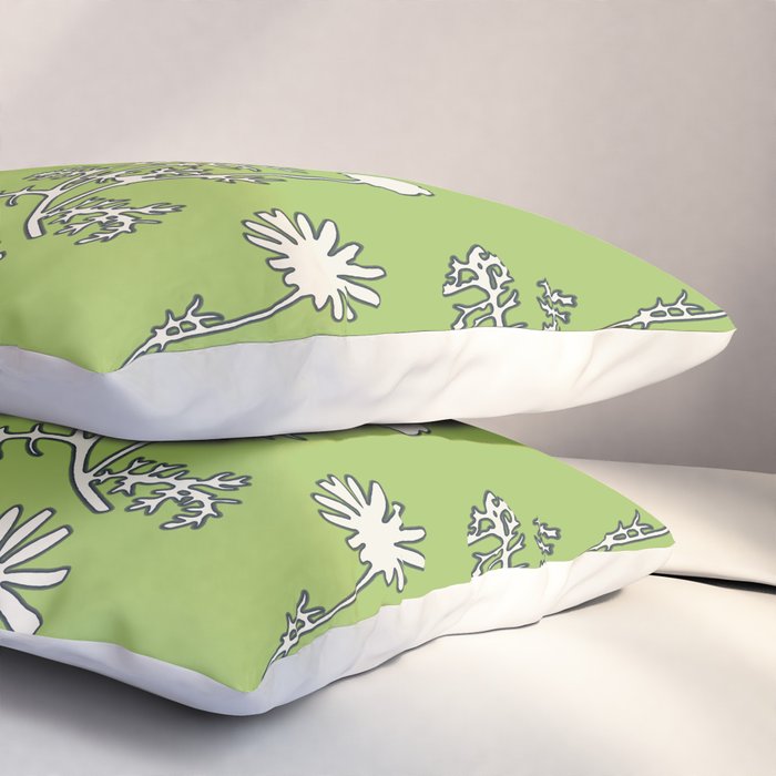 Floral Botanical Wild Daisies Pattern in Spring Sage Green, Navy Blue, and Creamy White Pillow Sham Gallery Image 3