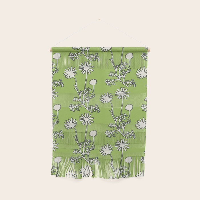 Floral Botanical Wild Daisies Pattern in Spring Sage Green, Navy Blue, and Creamy White Wall Hanging Gallery Image 1