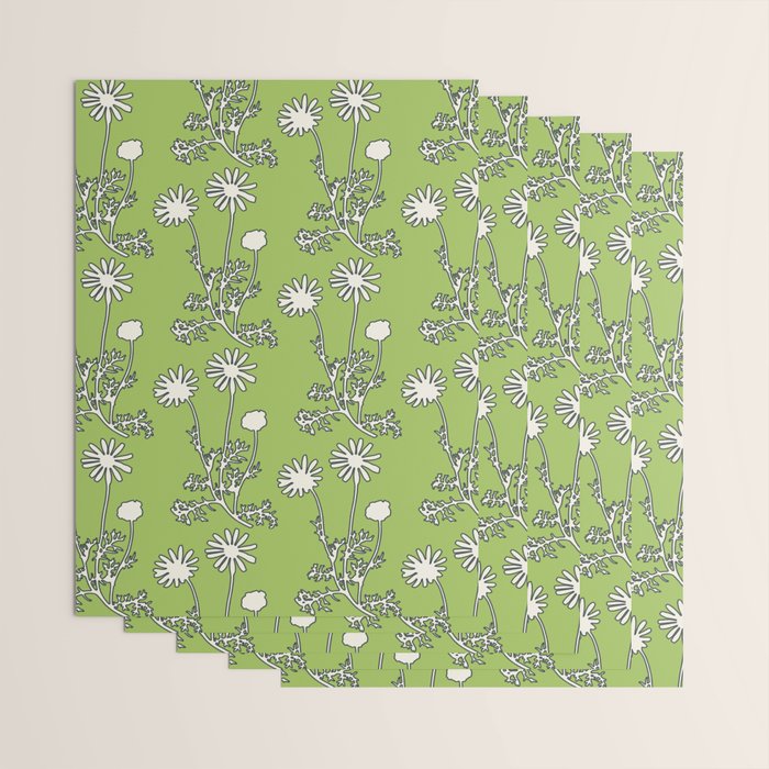 Floral Botanical Wild Daisies Pattern in Spring Sage Green, Navy Blue, and Creamy White Wrapping Paper Gallery Image 3