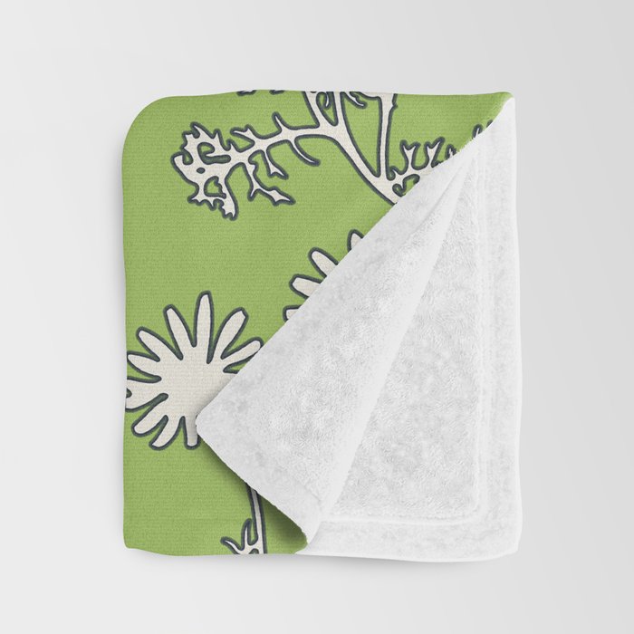 Floral Botanical Wild Daisies Pattern in Spring Sage Green, Navy Blue, and Creamy White Throw Blanket Gallery Image 3
