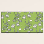 Floral Botanical Wild Daisies Pattern in Spring Sage Green, Navy Blue, and Creamy White Desk Mat Gallery Image 3
