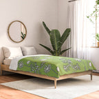 Floral Botanical Wild Daisies Pattern in Spring Sage Green, Navy Blue, and Creamy White Comforter Gallery Image 2