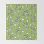 Floral Botanical Wild Daisies Pattern in Spring Sage Green, Navy Blue, and Creamy White Throw Blanket Gallery Image 2