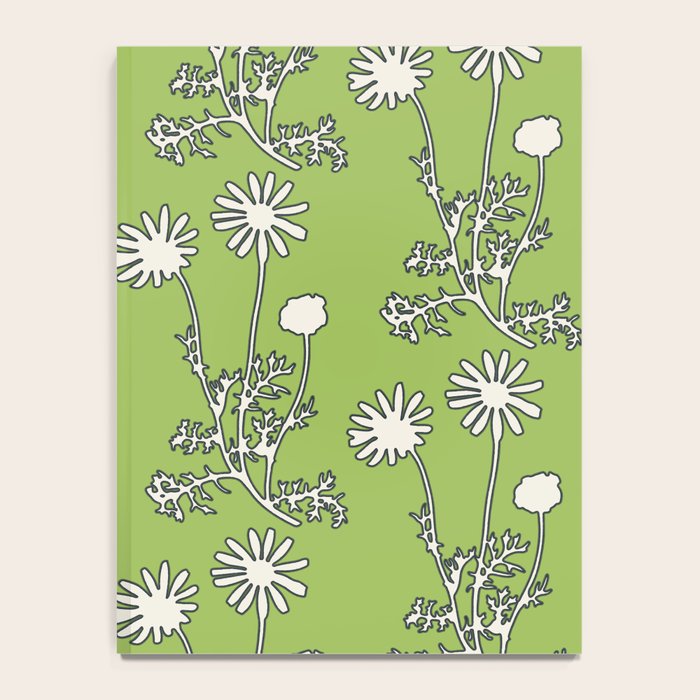 Floral Botanical Wild Daisies Pattern in Spring Sage Green, Navy Blue, and Creamy White Notebook Gallery Image 4