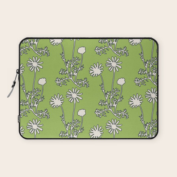 Floral Botanical Wild Daisies Pattern in Spring Sage Green, Navy Blue, and Creamy White Laptop Sleeve Gallery Image 1