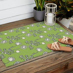 Floral Botanical Wild Daisies Pattern in Spring Sage Green, Navy Blue, and Creamy White Outdoor Rug Gallery Image 2