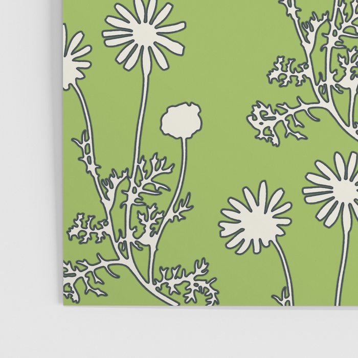 Floral Botanical Wild Daisies Pattern in Spring Sage Green, Navy Blue, and Creamy White Poster Gallery Image 3