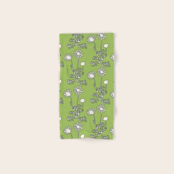Floral Botanical Wild Daisies Pattern in Spring Sage Green, Navy Blue, and Creamy White Bath Towel Gallery Image 1