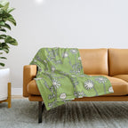 Floral Botanical Wild Daisies Pattern in Spring Sage Green, Navy Blue, and Creamy White Throw Blanket Gallery Image 1
