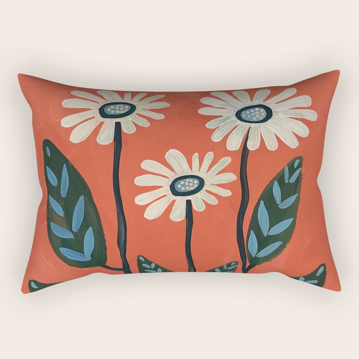 Terracotta Abstract Daisy Flowers Rectangular Pillow Gallery Image 2