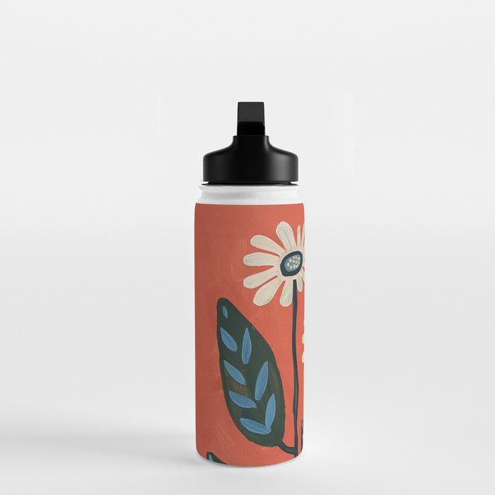 Terracotta Abstract Daisy Flowers Water Bottle Gallery Image 3