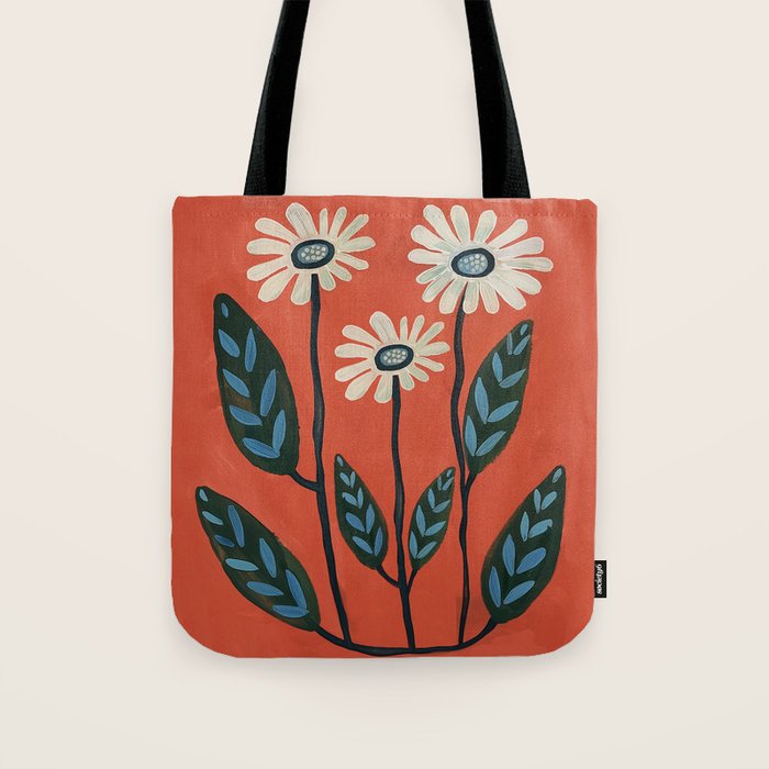 Terracotta Abstract Daisy Flowers Tote Bag Gallery Image 1