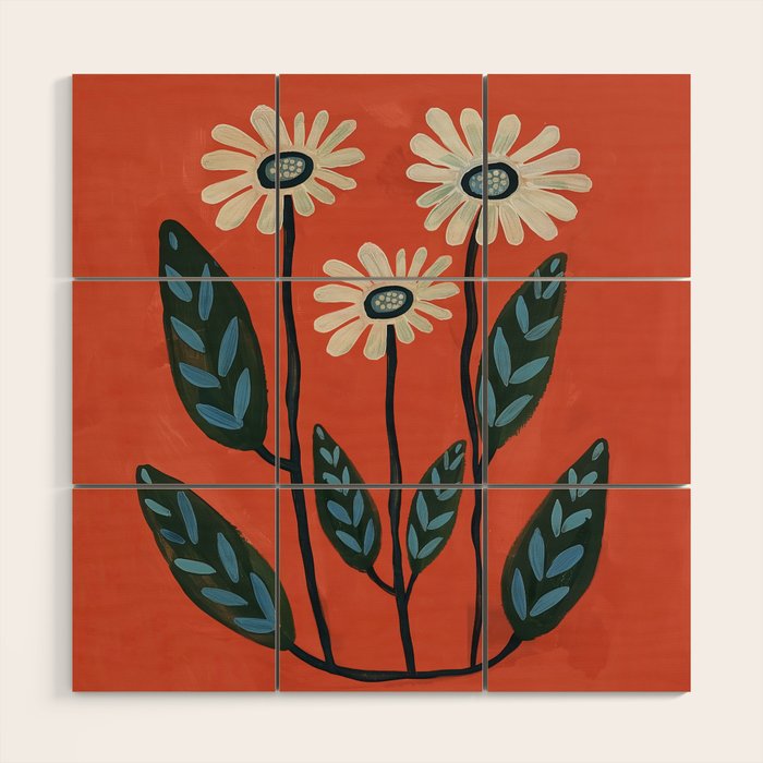 Terracotta Abstract Daisy Flowers Wood Wall Art Gallery Image 1