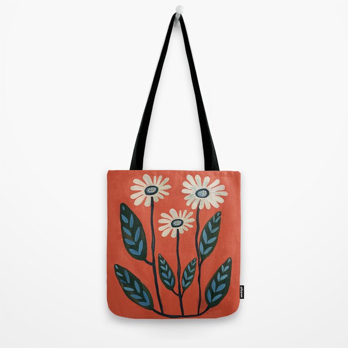 Terracotta Abstract Daisy Flowers Tote Bag Gallery Image 2
