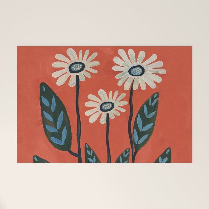 Terracotta Abstract Daisy Flowers Welcome Mat Gallery Image 1