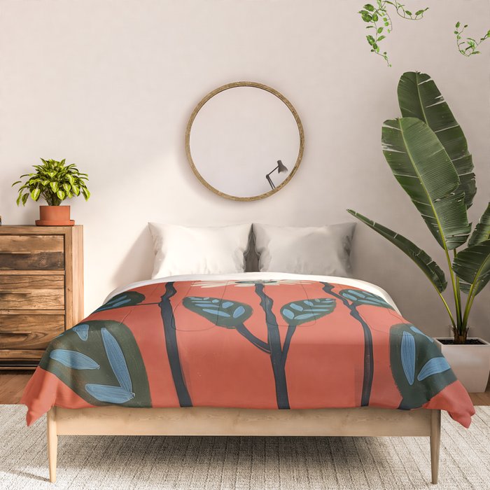 Terracotta Abstract Daisy Flowers Comforter Gallery Image 3