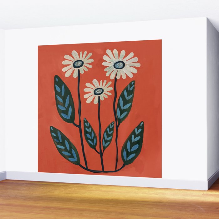 Terracotta Abstract Daisy Flowers Wall Mural Gallery Image 2