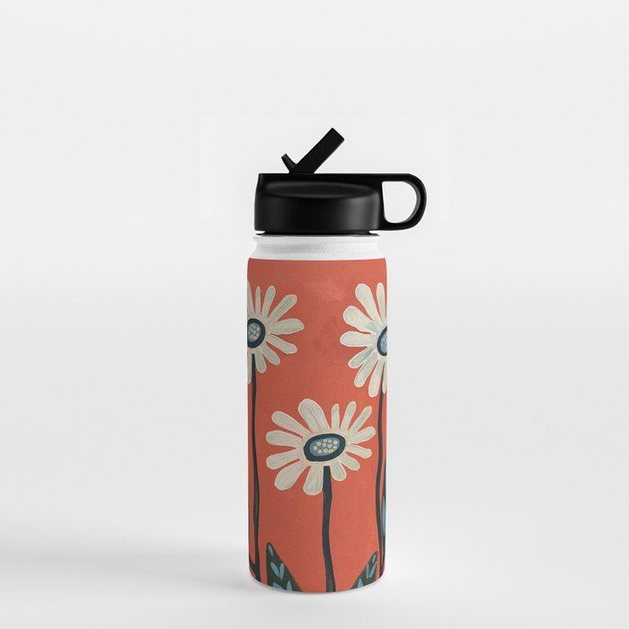 Terracotta Abstract Daisy Flowers Water Bottle Gallery Image 1