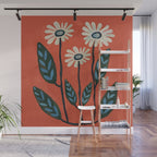 Terracotta Abstract Daisy Flowers Wall Mural Gallery Image 1