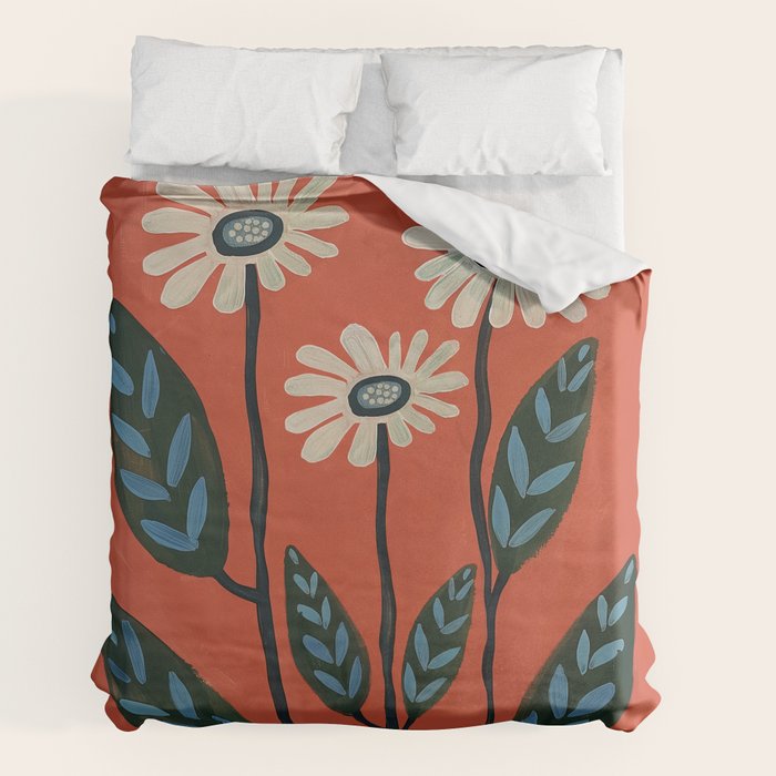 Terracotta Abstract Daisy Flowers Duvet Cover Gallery Image 2