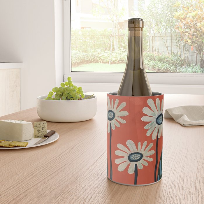 Terracotta Abstract Daisy Flowers Wine Chiller Gallery Image 4