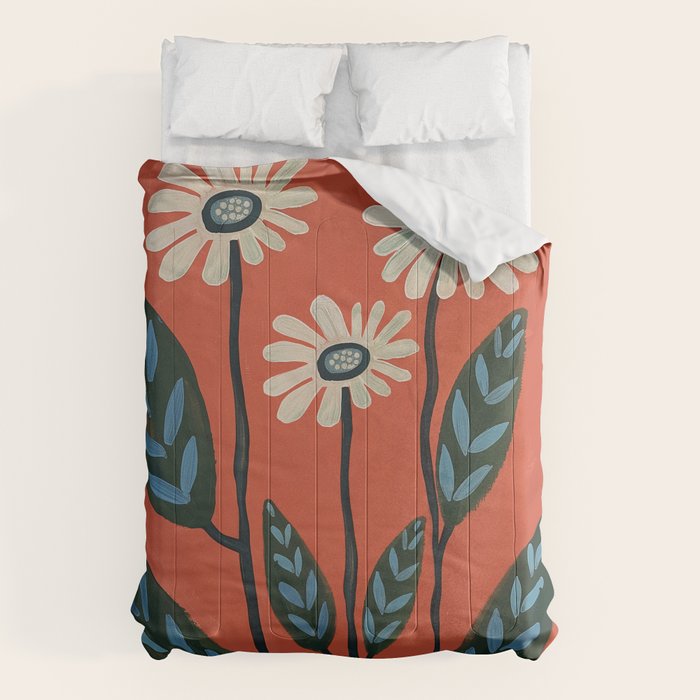 Terracotta Abstract Daisy Flowers Comforter Gallery Image 6