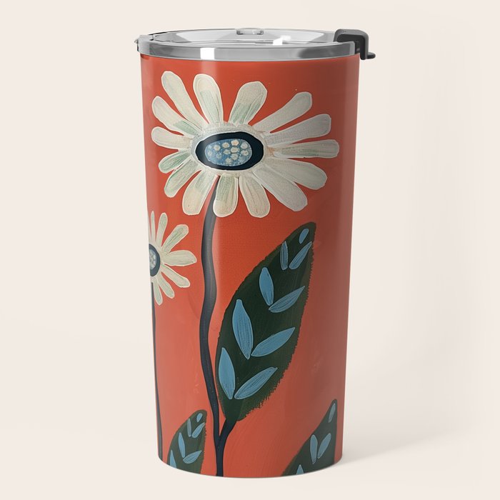 Terracotta Abstract Daisy Flowers Travel Mug Gallery Image 2