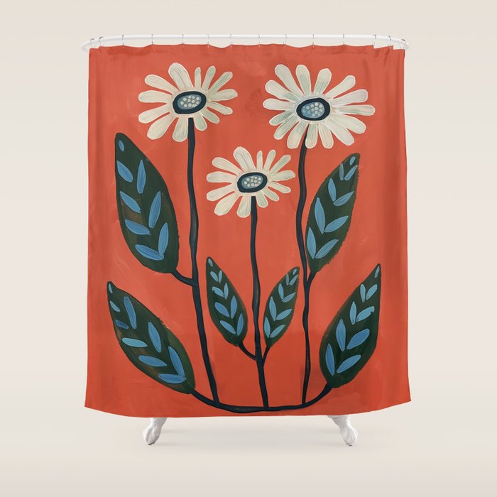 Terracotta Abstract Daisy Flowers Shower Curtain Gallery Image 1