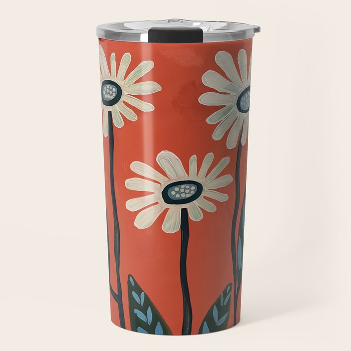 Terracotta Abstract Daisy Flowers Travel Mug Gallery Image 1