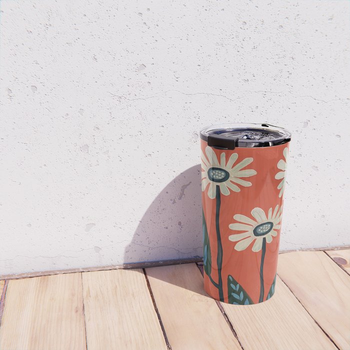 Terracotta Abstract Daisy Flowers Travel Mug Gallery Image 4