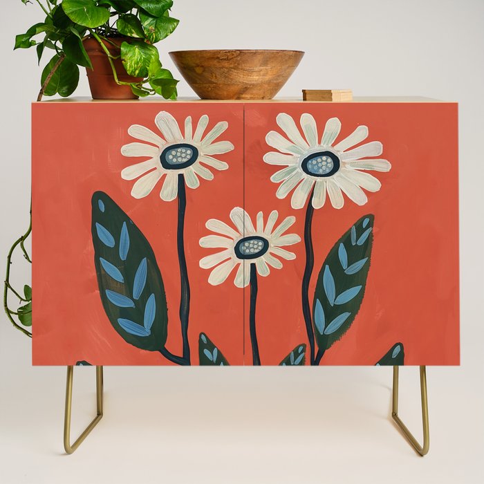 Terracotta Abstract Daisy Flowers Credenza Gallery Image 1