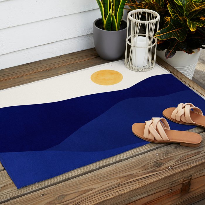 Indigo Mountains Abstract Landscape Outdoor Rug Gallery Image 2