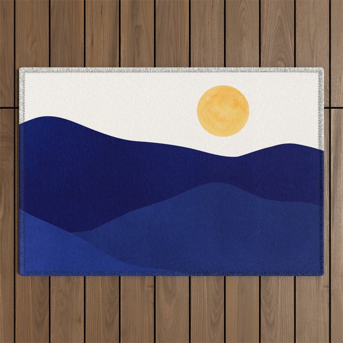 Indigo Mountains Abstract Landscape Outdoor Rug Gallery Image 1