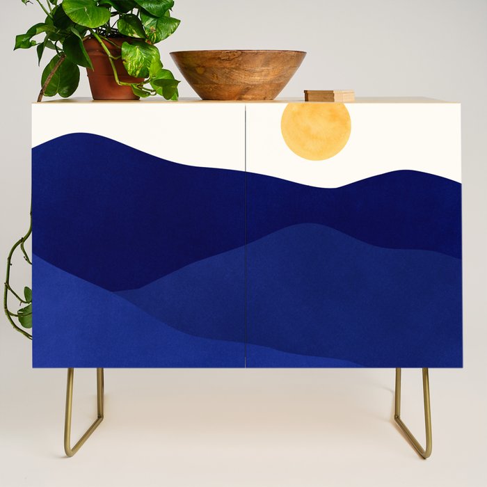 Indigo Mountains Abstract Landscape Credenza Gallery Image 1