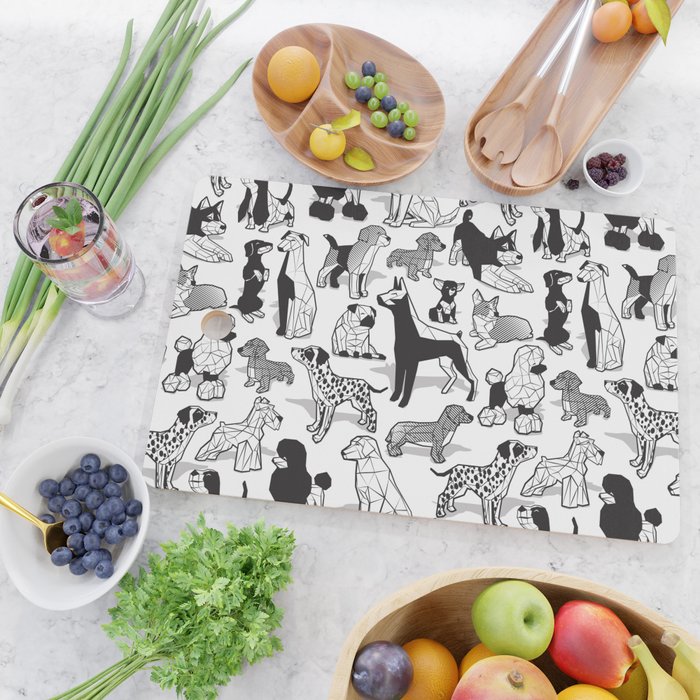 Geometric sweet wet noses // white background black and white dogs Cutting Board Gallery Image 2