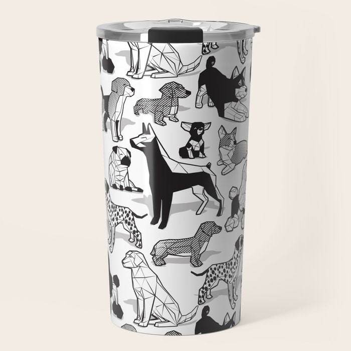 Geometric sweet wet noses // white background black and white dogs Travel Mug Gallery Image 1