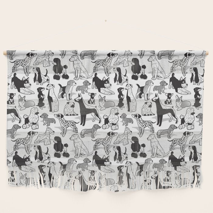 Geometric sweet wet noses // white background black and white dogs Wall Hanging Gallery Image 1