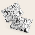 Geometric sweet wet noses // white background black and white dogs Pillow Sham Gallery Image 3