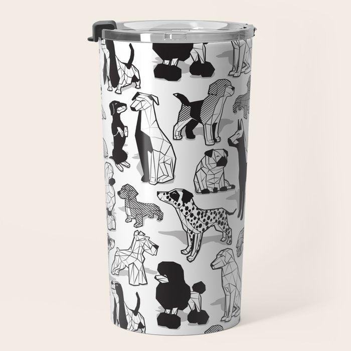 Geometric sweet wet noses // white background black and white dogs Travel Mug Gallery Image 3