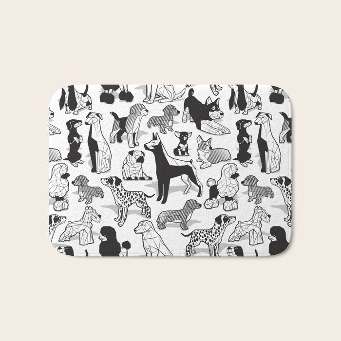 Geometric sweet wet noses // white background black and white dogs Bath Mat Gallery Image 1